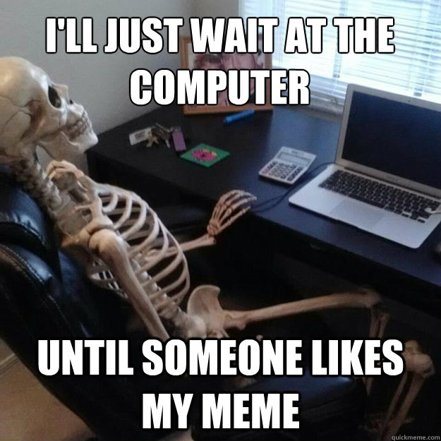 i'll just wait at the computer  until someone likes my meme  Social Network Skeleton