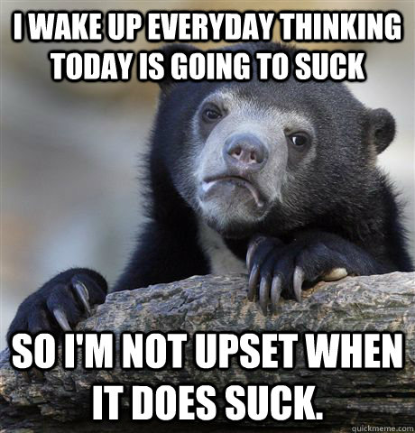 i wake up everyday thinking today is going to suck so i'm not upset when it does suck.  Confession Bear