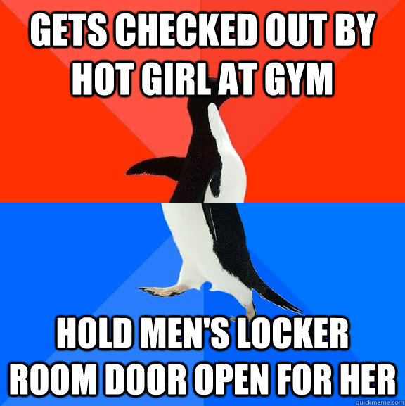 Gets checked out by hot girl at gym hold men's locker room door open for her - Gets checked out by hot girl at gym hold men's locker room door open for her  Misc