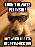 I don't always pee inside but when I do its because fuck you  