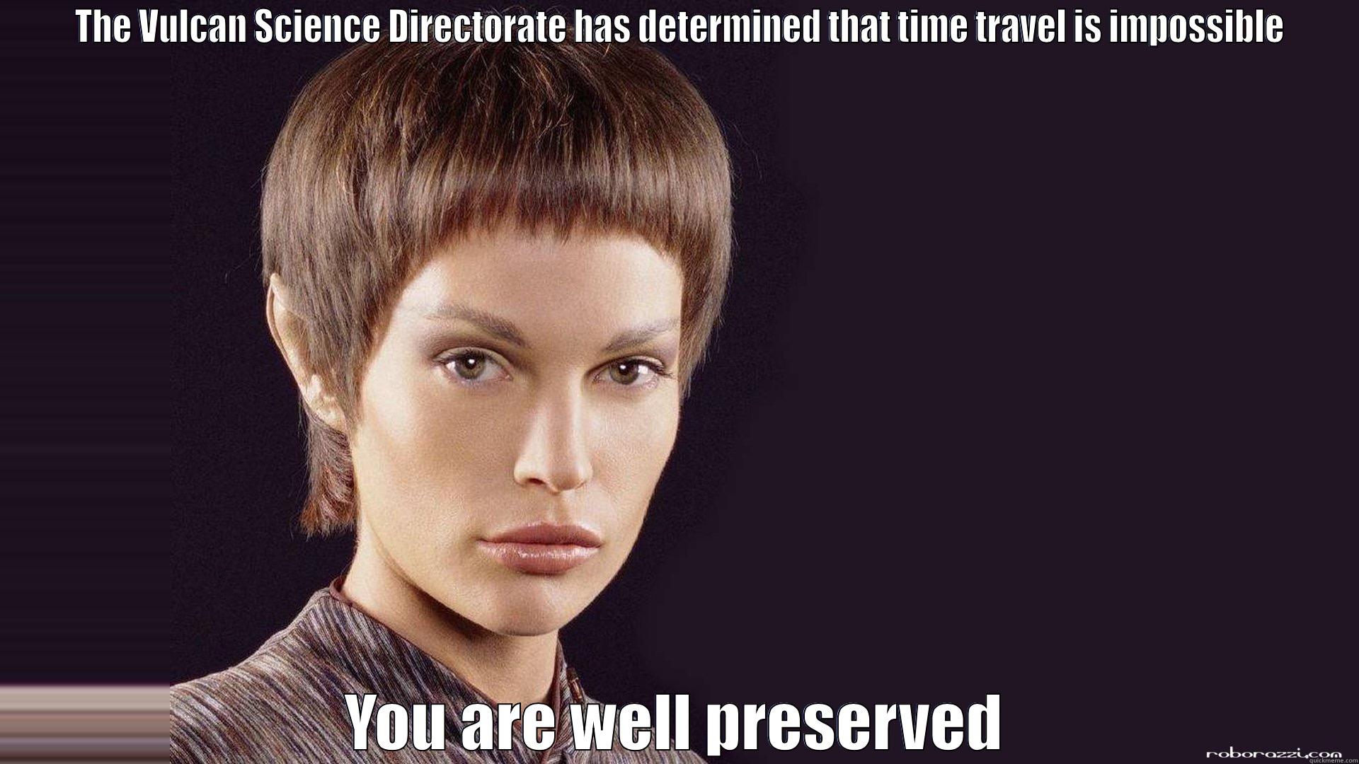 T'Pol birthday -  THE VULCAN SCIENCE DIRECTORATE HAS DETERMINED THAT TIME TRAVEL IS IMPOSSIBLE YOU ARE WELL PRESERVED Misc