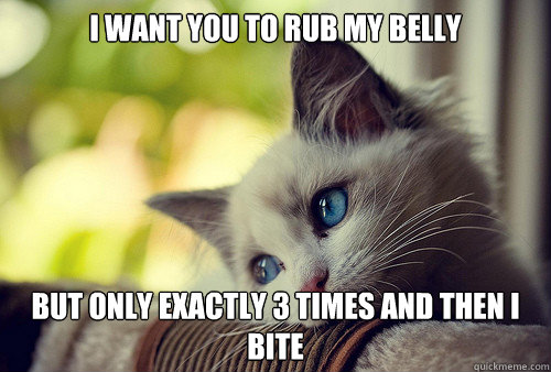 I want you to rub my belly but only exactly 3 times and then I bite - I want you to rub my belly but only exactly 3 times and then I bite  First World Cat Problems