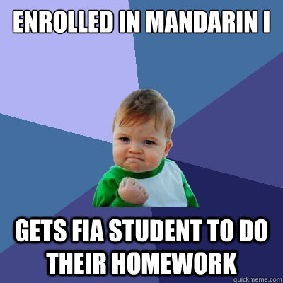 Enrolled in Mandarin I Gets FIA student to do their homework  Success Kid