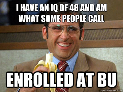 I have an IQ of 48 and am
what some people call eNROLLED AT bu - I have an IQ of 48 and am
what some people call eNROLLED AT bu  Brick Tamland