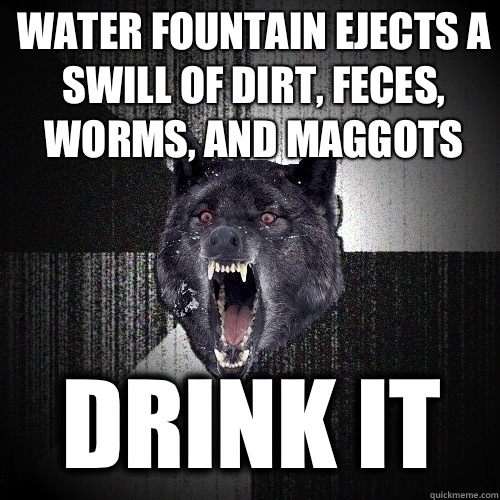 Water fountain ejects a swill of dirt, feces, worms, and maggots Drink it  Insanity Wolf