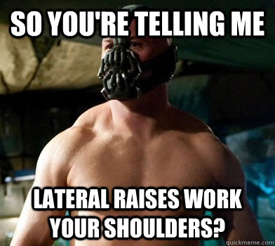 So you're telling me Lateral raises work your shoulders?  - So you're telling me Lateral raises work your shoulders?   Clueless bodybuilder Bane