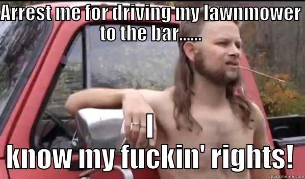ARREST ME FOR DRIVING MY LAWNMOWER TO THE BAR...... I KNOW MY FUCKIN' RIGHTS! Almost Politically Correct Redneck