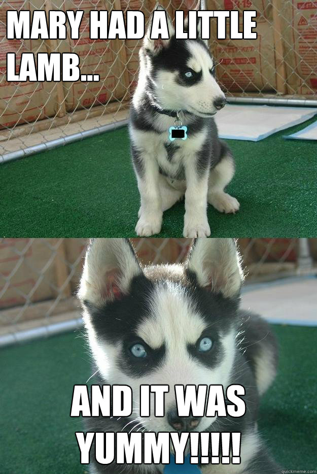 MARY HAD A LITTLE LAMB... and it was YUMMY!!!!!
  Insanity puppy