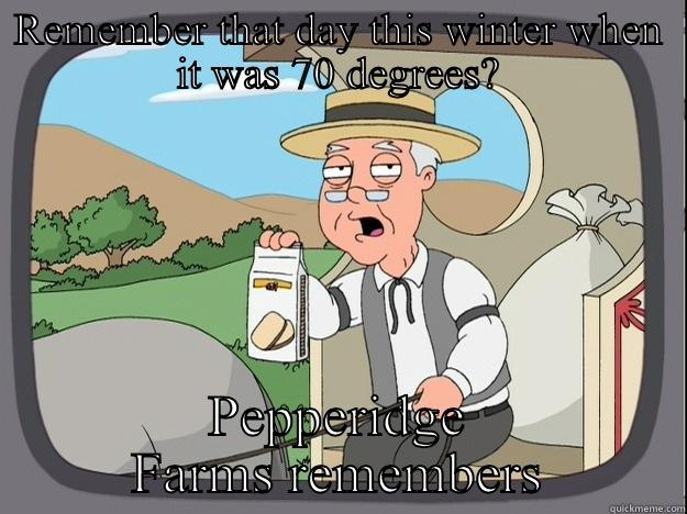 REMEMBER THAT DAY THIS WINTER WHEN IT WAS 70 DEGREES? PEPPERIDGE FARMS REMEMBERS Pepperidge Farm Remembers