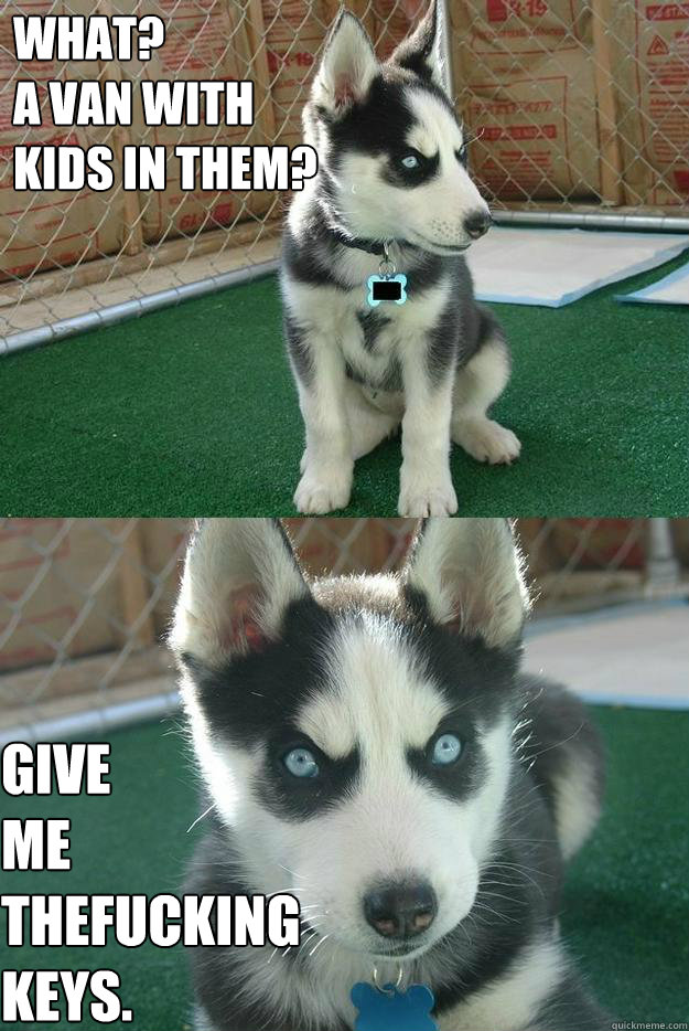 WHAT?
A VAN WITH 
KIDS IN THEM? Give
Me
Thefucking
keys.  Insanity puppy