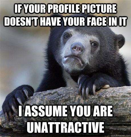 If your profile picture doesn't have your face in it I assume you are unattractive - If your profile picture doesn't have your face in it I assume you are unattractive  Confession Bear