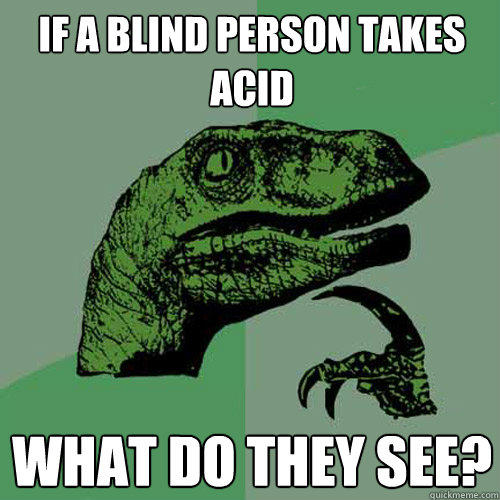 If a blind person takes acid What do they see?  Philosoraptor