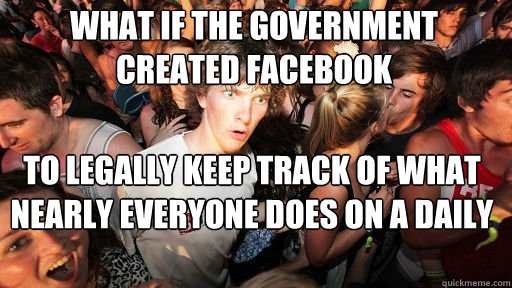 What if the Government Created Facebook 
 To Legally keep track of what nearly everyone does on a daily Basis  Sudden Clarity Clarence