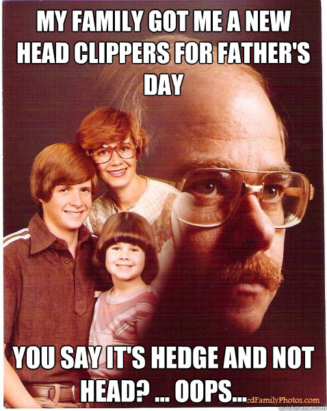 My family got me a new head clippers for father's day You say it's hedge and not head? ... oops...  Vengeance Dad
