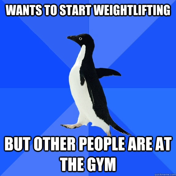 wants to start weightlifting but other people are at the gym  Socially Awkward Penguin