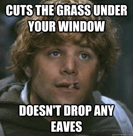 cuts the grass under your window doesn't drop any eaves - cuts the grass under your window doesn't drop any eaves  Good Guy Gamgee