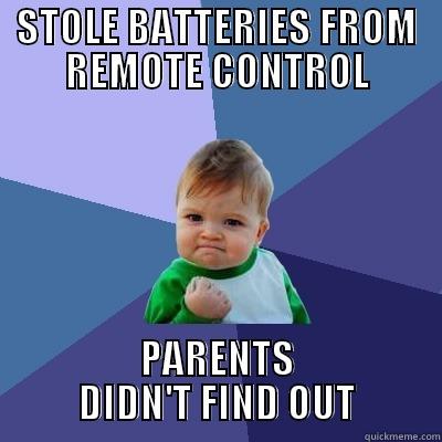 STOLE BATTERIES FROM REMOTE CONTROL PARENTS DIDN'T FIND OUT Success Kid