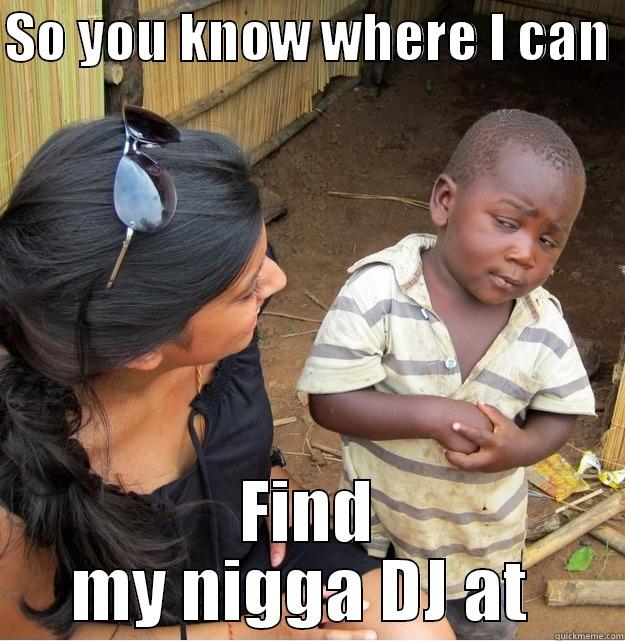 SO YOU KNOW WHERE I CAN  FIND MY NIGGA DJ AT  Skeptical Third World Kid