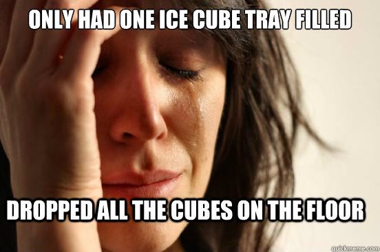Only had one ice cube tray filled dropped all the cubes on the floor - Only had one ice cube tray filled dropped all the cubes on the floor  First World Problems