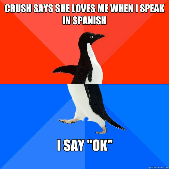 Crush says she loves me when I speak in Spanish I say 