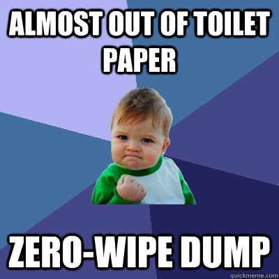Almost out of toilet paper zero-wipe dump  Success Kid