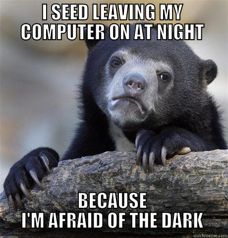 I SEED LEAVING MY COMPUTER ON AT NIGHT BECAUSE I'M AFRAID OF THE DARK Confession Bear