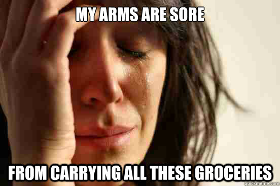 my arms are sore from carrying all these groceries  First World Problems