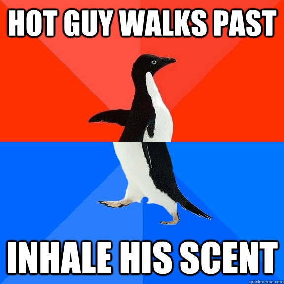 hot guy walks past inhale his scent  Socially Awesome Awkward Penguin