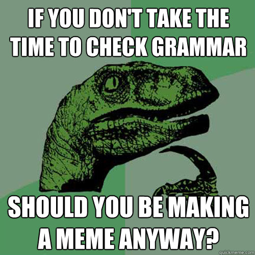 If you don't take the time to check grammar Should you be making a meme anyway?  Philosoraptor