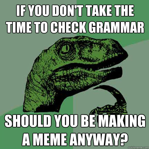 If you don't take the time to check grammar Should you be making a meme anyway? - If you don't take the time to check grammar Should you be making a meme anyway?  Philosoraptor