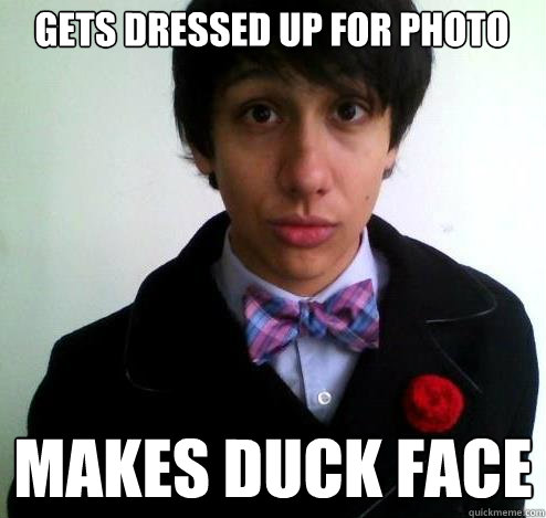 gets dressed up for photo makes duck face  Scene Kid Morgan