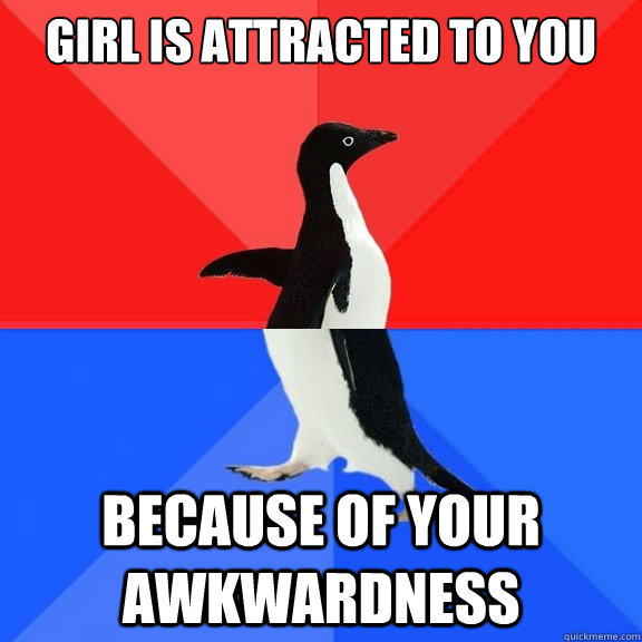 girl is attracted to you because of your awkwardness - girl is attracted to you because of your awkwardness  Socially Awksome Penguin