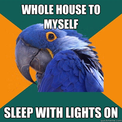 whole house to myself sleep with lights on  