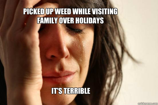 Picked up weed while visiting family over holidays it's terrible - Picked up weed while visiting family over holidays it's terrible  First World Problems