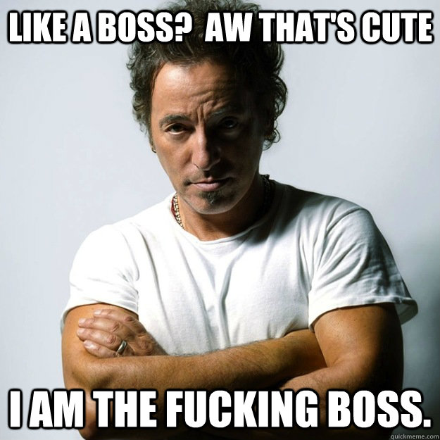 Like a boss?  Aw that's cute I am the fucking boss.  Bruce Springsteen