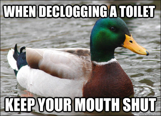 When declogging a toilet Keep your mouth shut  Actual Advice Mallard