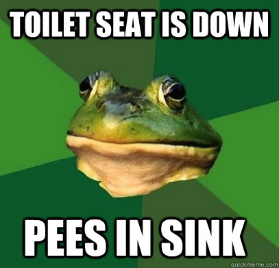 Toilet seat is down Pees in sink  Foul Frog In A Relationship