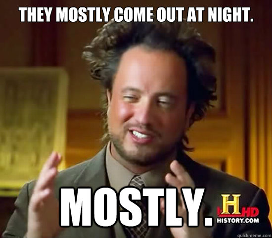 They mostly come out at night. Mostly.  Ancient Aliens