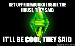Set off fireworks inside the house, they said It'll be cool, they said  Sims