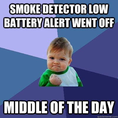 Smoke detector low battery alert went off middle of the day - Smoke detector low battery alert went off middle of the day  Success Kid