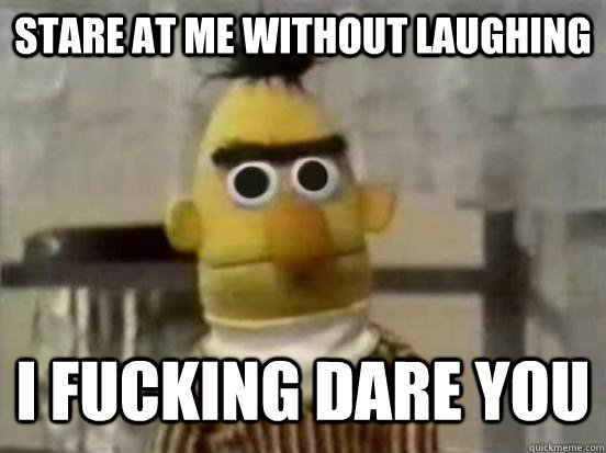 Stare at me without laughing i fucking dare you  