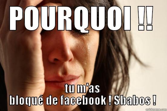 POURQUOI !! TU M'AS BLOQUÉ DE FACEBOOK ! SBABOS ! First World Problems
