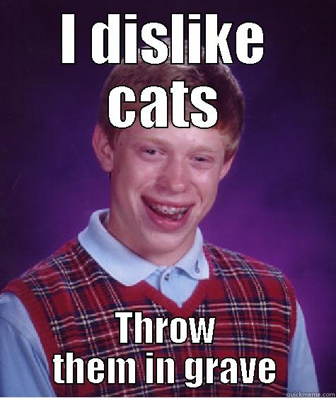 I DISLIKE CATS THROW THEM IN GRAVE Bad Luck Brian