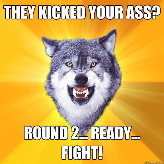 they kicked your ass? round 2... ready... FIGHT!  Courage Wolf