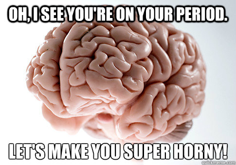 Oh, I see you're on your period. Let's make you super horny!  Scumbag Brain