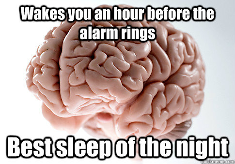Wakes you an hour before the alarm rings Best sleep of the night   Scumbag Brain