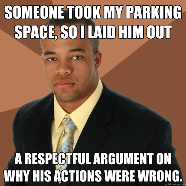 Someone took my parking space, so I laid him out a respectful argument on why his actions were wrong.   Successful Black Man