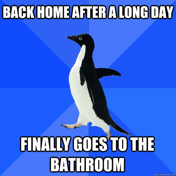 Back home after a long day finally goes to the bathroom  Socially Awkward Penguin