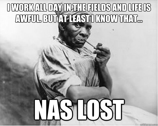 i work all day in the fields and life is awful. but at least i know that... nas lost  Unimpressed Slave