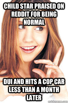 Child star praised on reddit for being normal DUI and hits a cop car less than a month later  